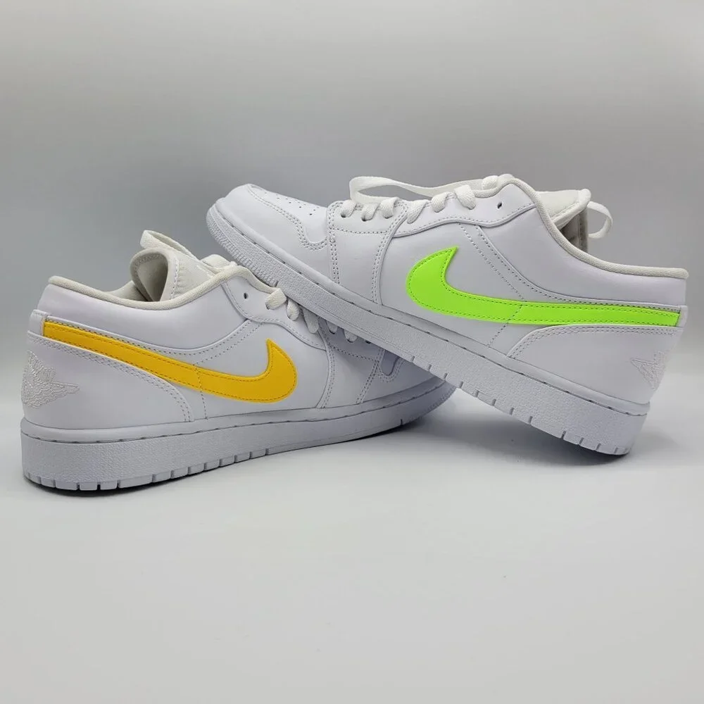 Nike Air Jordan 1 Retro Low Men Size 10 CW7033-100 Swoosh Shoes Whit Multicolor - Picture 2 of 14